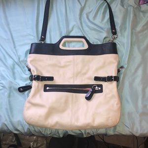 Cream with Navy Coach bag